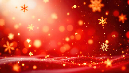 A vibrant red background adorned with shimmering golden stars, creating a festive and magical atmosphere.