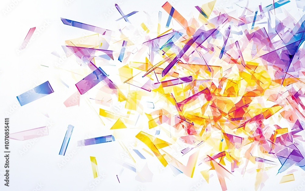 Poster vibrant abstract composition of translucent shapes in various colors against a light background