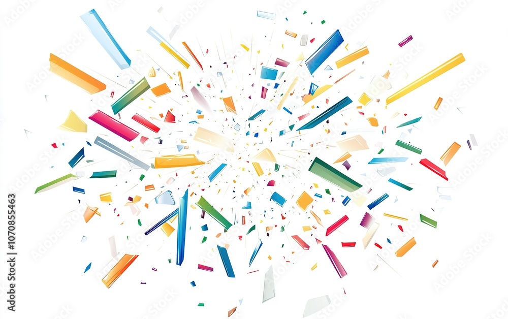 Poster colorful fragments exploding in a dynamic display, creating an artistic burst that captivates attent