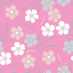 Artistic simple branches flowers peonies, dahlia and buds with leaves seamless pattern. Vector hand drawn. Retro, vintage, pastel print. Template for design, fabric, fashion, wallpaper, textile