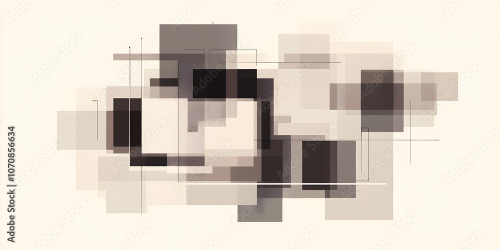Poster abstract geometry: abstract geometric composition of overlapping squares in shades of gray and white