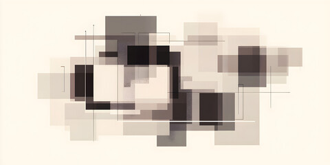Abstract Geometry:  Abstract geometric composition of overlapping squares in shades of gray and white, creating a sense of depth and movement.  