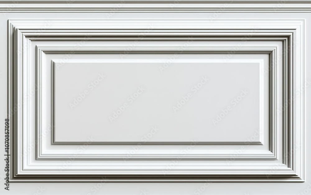 Poster elegant white frame with layered moldings on a light background suitable for artwork display or inte