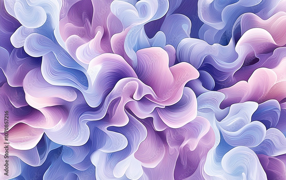 Poster swirling patterns of pastel colors create a soft, ethereal abstract design in shades of purple and p