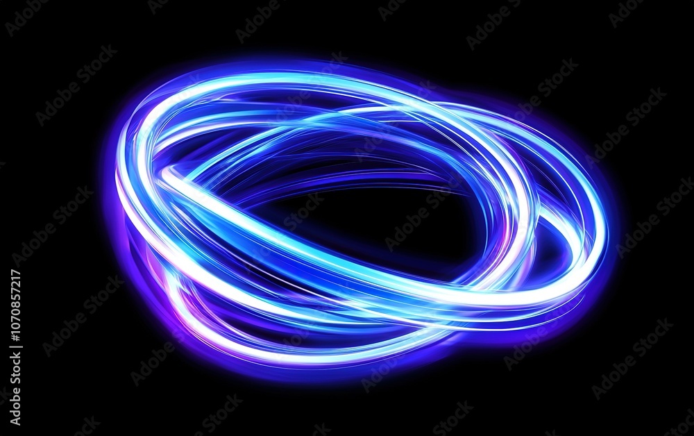 Poster dynamic swirling blue and purple light trails creating an ethereal pattern against a dark background
