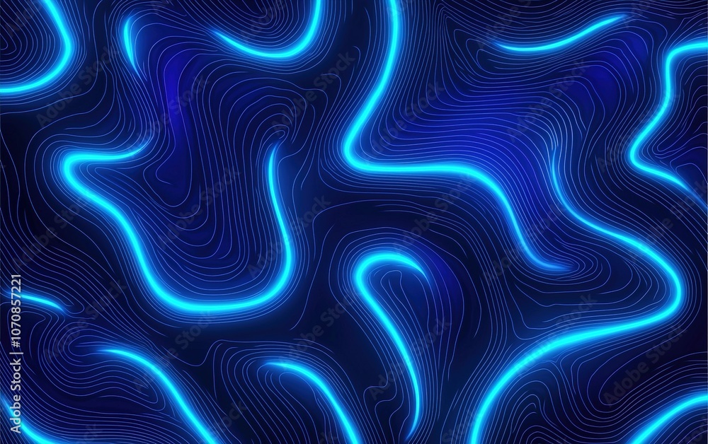 Poster dynamic blue neon lines create a mesmerizing abstract pattern on a dark background