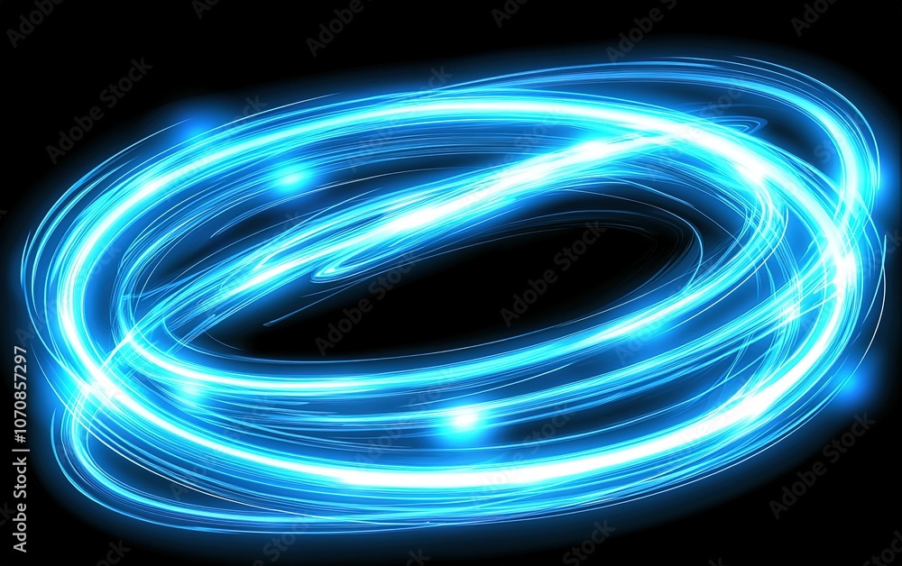 Poster a swirling blue light effect creating dynamic energy patterns against a black background, ideal for 