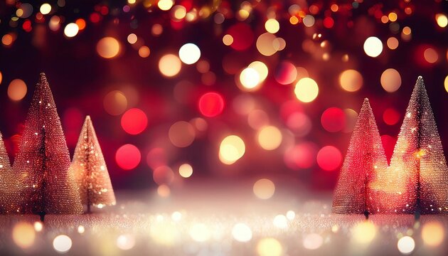 Christmas gold and red theme, winter holiday background with bokeh effect