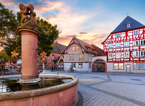 Hospital fountain in the down town of Bensheim, Bergstrasse, Germany