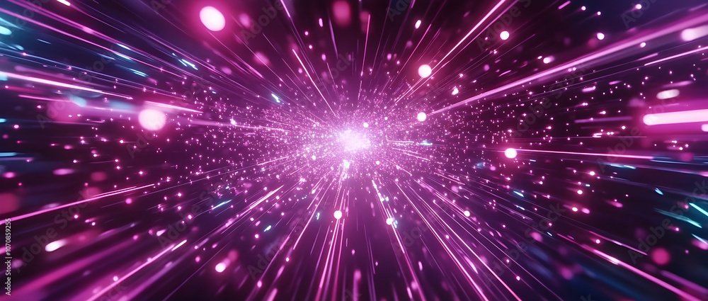 Poster hyperspace tunnel of light: an abstract visual journey through a swirling vortex of neon pink and bl