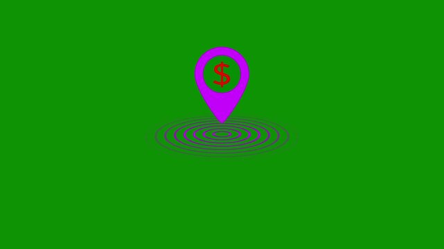 Location indicator and location icon pink and doller red color animation.Appearing pointer for a map. Point of interest. Sign and pin to indicate the route.