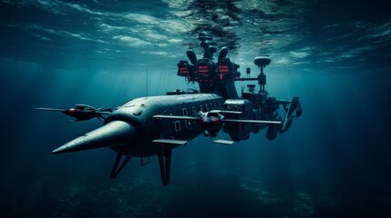 Naklejka premium Futuristic underwater vehicles featuring panoramic windows for stunning ocean views