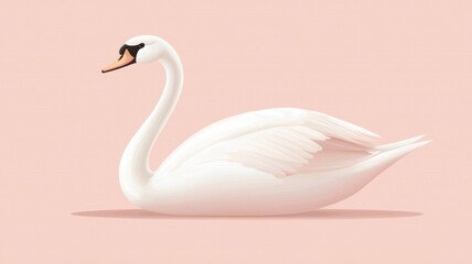 Fototapeta premium Elegant swan gliding gracefully on a soft pink background to capture tranquility and beauty