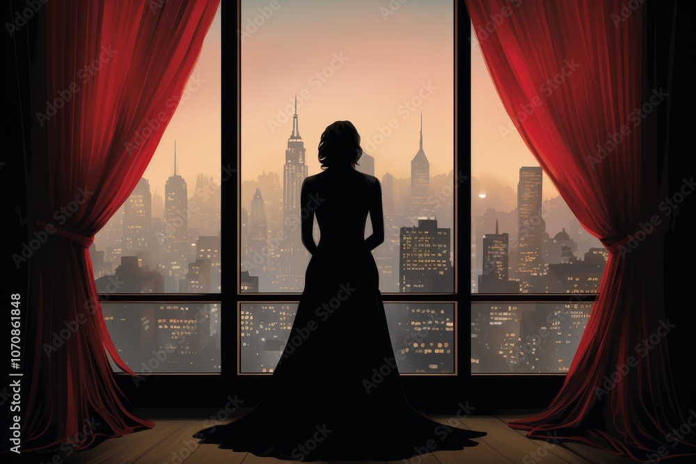 Aufkleber silhouette of a worker gazing out a window with space below for captions or text