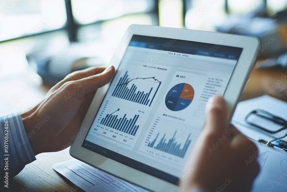 Aufkleber a person analyzing financial data on a tablet