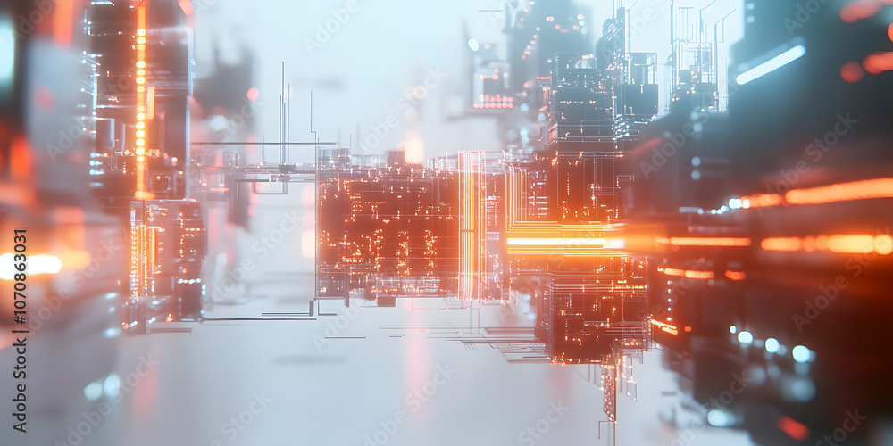 Poster cybernetic cityscape: a mesmerizing and futuristic cityscape composed of glowing, geometric structur