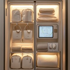 Airplane Cabin Compartment with Amenities and Entertainment System