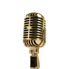 Fototapeta premium Golden Retro Microphone isolated on transparent background, PNG.