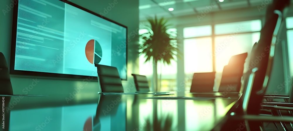 Poster a dynamic image of a business team collaborating around a large touchscreen, with various data visua