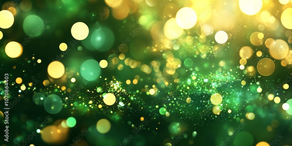 Poster a mesmerizing blend of green and golden bokeh lights creates an enchanting scene. this image capture