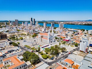 Petrolina PE, aerial view of the city center and the São Francisco River in the background
