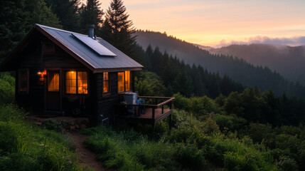Serene Mountain Cabin at Sunrise: Embracing Nature's Tranquility