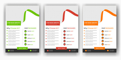 modern car wash car detailing and rental flyer, car service, and price list flyer, automobile car service flyer