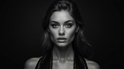 Fototapeta premium A close-up black and white portrait of a person with striking features captured in a high-end photo studio.