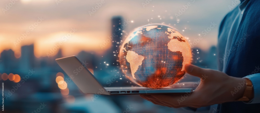 Poster abstract digital technology background with a global network and business concept, using double expo