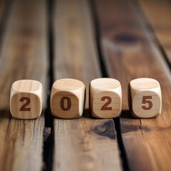 2025 on wooden cubes. New Year concept. 