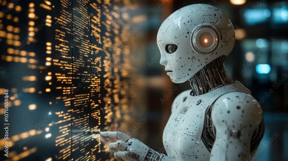 Poster a talking-head ai teacher engages with digital data in a modern mobile app interface