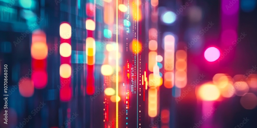 Poster vibrant abstract lights create a captivating digital landscape. this colorful image reflects modern 