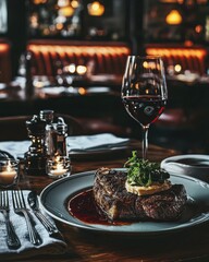 Savor the rich flavors of perfectly grilled steak paired with exquisite red wine