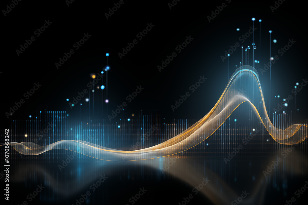 Poster this ai-generated image depicts flowing wave patterns with vibrant colors and digital elements, repr