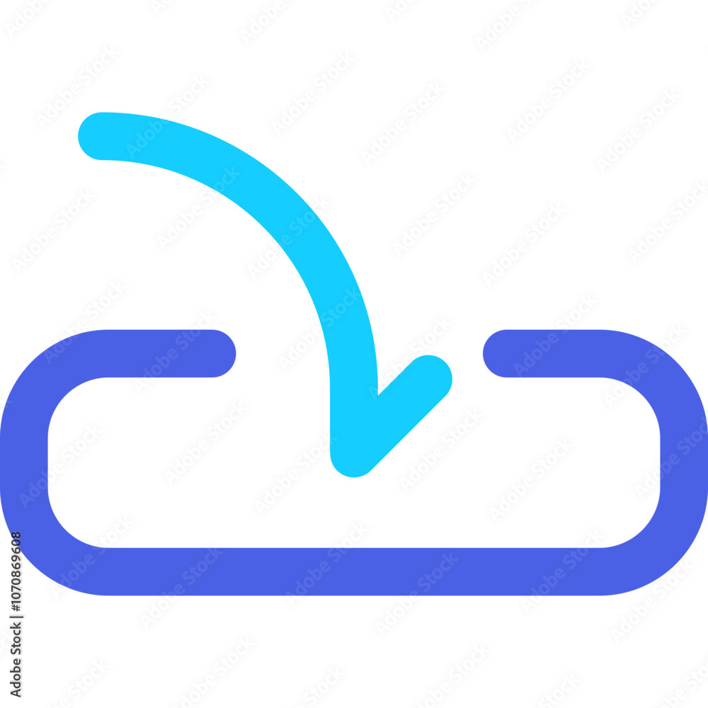 Poster design of a sleek cloud upload icon featuring a blue arrow directed downward, representing data tran