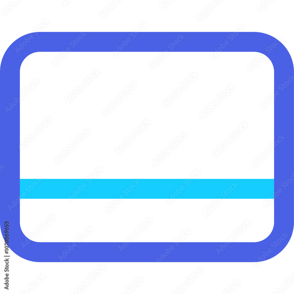 Poster simple blue outlined rectangle with a horizontal bar inside suggesting a payment card design concept
