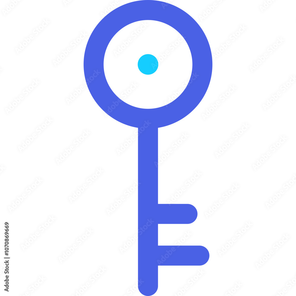 Poster a unique blue key symbol with a circular design and dot located at its top, representing security an