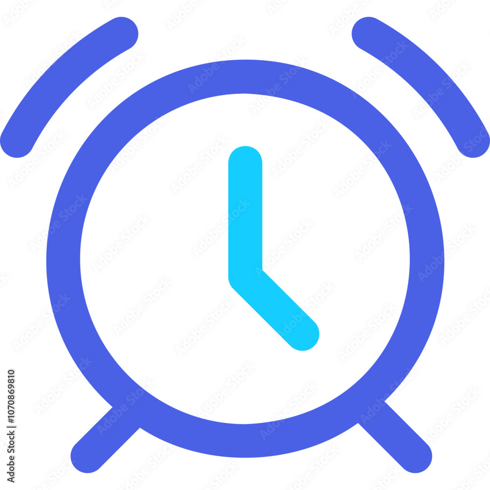 Poster a simple blue clock icon with two alarm bells indicating the time, often used in applications and di