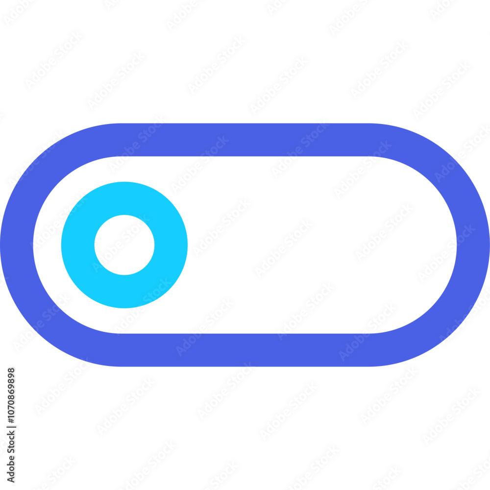 Aufkleber toggle switch design with blue circle at the left, set against a white background showcasing minimal