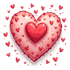 Celebrate love and joy with a whimsical heart design overflowing with cute little hearts, digital illustration of character design concept.