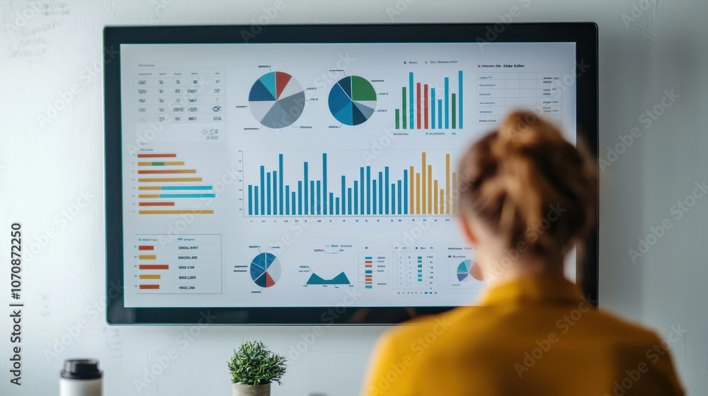 Poster data analysis presentation with charts and graphs displayed on screen, showcasing inventory manageme