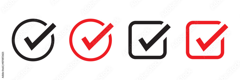 Fototapete check mark icon vector set. tick box, checkbox symbol sign. check box icon with right or yes check m