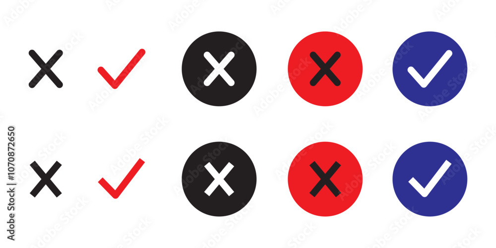 Fototapete check mark icon vector set. tick and cross button.. tick box, checkbox symbol sign. set of black and