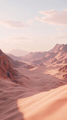 Naklejka premium pink desert landscape with sand dunes at sunset