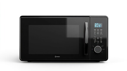 Fototapeta premium A sleek black microwave oven with a digital display and control panel.