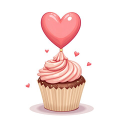 Celebrate your sweetest moments with love and joy embodied in this delightful cupcake topped with a heart balloon, digital illustration of food art concept.