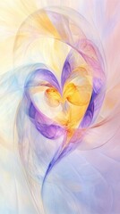 Obraz premium Abstract love symbol in soft tones, combining abstract swirling patterns with a pastel color scheme of lavender, pale yellow, and peach. The design should evoke feelings of calmness.