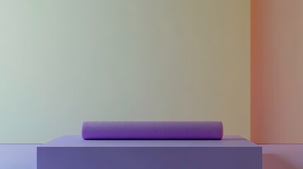 Minimalist scene with purple roller on smooth pastel background