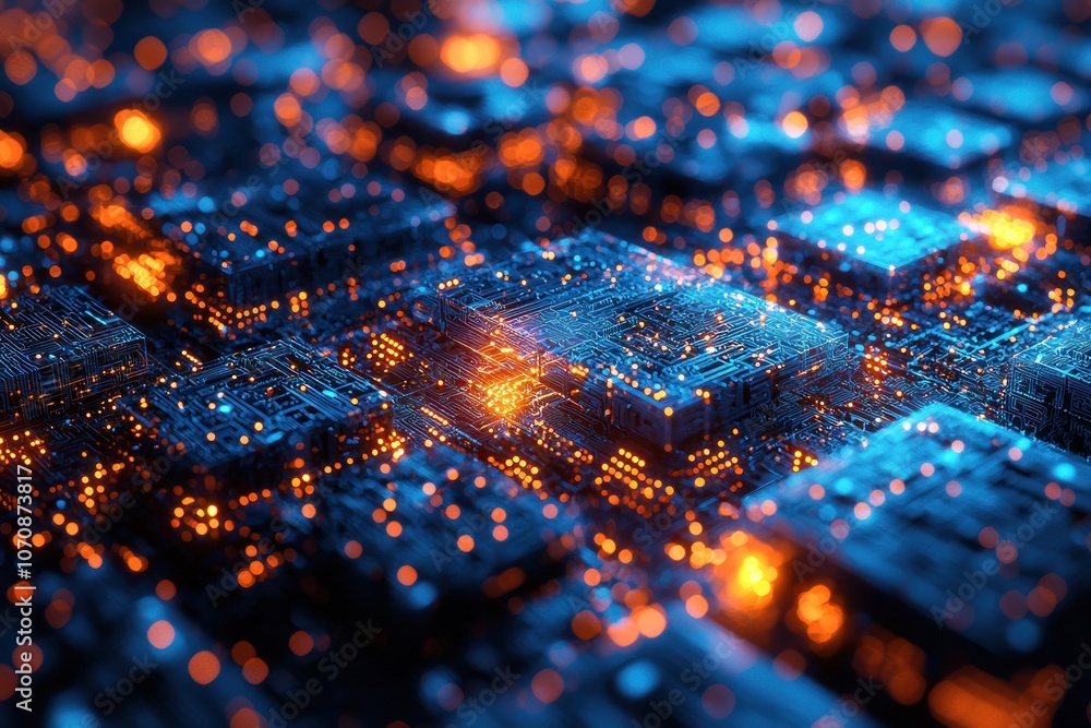 Aufkleber Glowing Circuitry Pattern of a Futuristic Processor