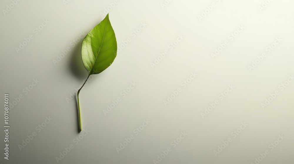 Poster A single green leaf resting on a smooth surface, highlighting nature's simplicity.